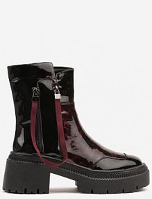 Czarno-Bordowe Botki Lakierowane Vices Ozdobione Tasiemką Rotine