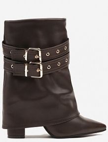 Brązowe Botki Kowbojki na Słupku Ozdobione Klamrami i Wywiniętą Cholewką Codvire Renee damskie