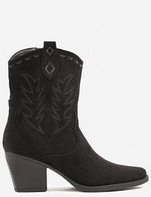 Czarne Botki Kowbojki na Stożku Ozdobione Haftem Falacine Renee damskie