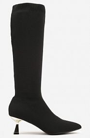 Czarno-Złote Kozaki Vices na Kaczuszce Ozdobione Skarpetową Cholewką Asonelle