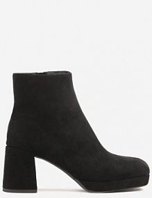 Czarne Botki Vices do Kostki z Imitacji Zamszu na Słupkowym Obcasie Vedvira