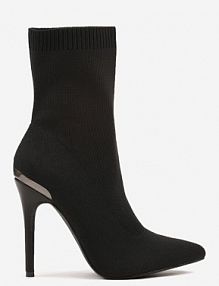 Czarne Botki Vices ze Skarpetkową Cholewką na Szpilce Brattalie