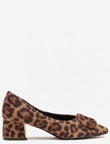 Panterkowe Czółenka Vices na Słupku z Wkładką ze Skóry Naturalnej i Klamrą Apanelle Renee