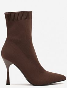 Brązowe Botki na Szpilce Vices z Elastyczną Cholewką Nallafia