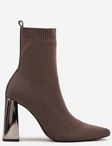 Brązowe Botki Vices na Słupku ze Skarpetową Cholewką Falacesa