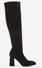 Czarne Dopasowane Kozaki Vices z Imitacji Zamszu na Słupkowym Obcasie Avvie