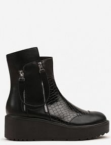 Czarne Botki Vices na Koturnie i Platformie Ozdobione Suwakiem Gattie Renee