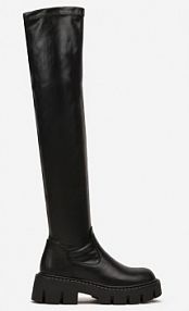 Czarne Kozaki Vices w Stylu Muszkieterek na Tłoczonej Platformie Lorisse damskie