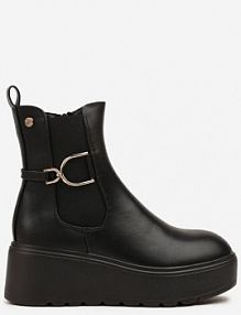 Czarne Botki Sztyblety Vices na Platformie Ozdobione Klamrami Falinnea