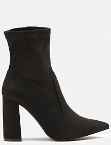 Czarne Botki Vices z Imitacji Zamszu na Słupkowym Obcasie ze Szpiczastym Noskiem Tadevia