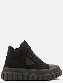 Czarne Botki Vices Typu Trapery na Platformie z Tłoczeniem i Aplikacją Gioselda damskie