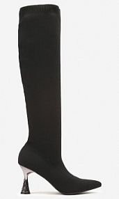 Czarne Kozaki Vices ze Skarpetkową Cholewką na Klepsydrze z Cyrkoniami Gioluna