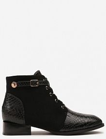 Czarne Botki Vices ze Wstawkami Imitującymi Skórę Węża i Sprzączką Gelrina damskie