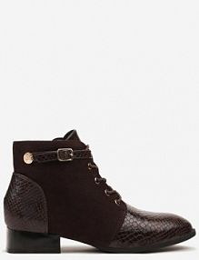 Brązowe Botki Vices ze Wstawkami Imitującymi Skórę Węża i Sprzączką Gelrina damskie