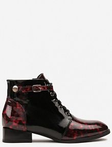 Czarno-Czerwone Botki Vices ze Sprzączką Gelrina damskie