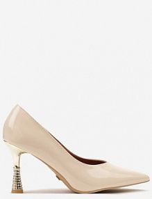 Jasnobeżowe Szpilki Vices z Wkładką ze Skóry Naturalnej Zdobione Cyrkoniami Gioriana