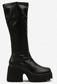 Czarne Kozaki Vices w Stylu Grunge z Dopasowaną Cholewką Platformą i Słupkiem Falemira