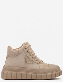 Ciemnobeżowe Botki Vices Typu Trapery na Platformie z Tłoczeniem i Aplikacją Gioselda damskie