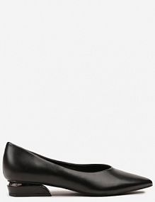 Czarne Czółenka Vices ze Skórzaną Wkładką na Niskim Obcasie ze Zdobieniem Dakene Renee