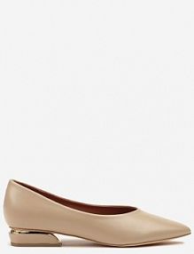 Beżowe Czółenka Vices ze Skórzaną Wkładką na Niskim Obcasie ze Zdobieniem Dakene Renee