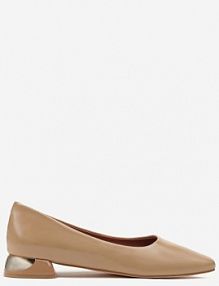 Ciemnobeżowe Czółenka Vices ze Skórzaną Wkładką na Niskim Obcasie z Połyskiem Criwilla Renee