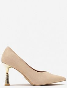 Beżowe Szpilki Vices z Wkładką ze Skóry Naturalnej Ozdobione Cyrkoniami Gioriana