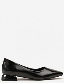 Czarne Czółenka Vices ze Skórzaną Wkładką na Niskim Obcasie z Połyskiem Criwilla Renee