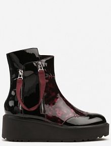 Czarno-Czerwone Botki Lakierowane Vices na Koturnie i Platformie Ozdobione Suwakiem Gattie Renee