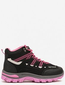 Czarno-Fuksjowe Buty Trekkingowe Traperki Vices ze Sznurowaną Cholewką Afellie damskie