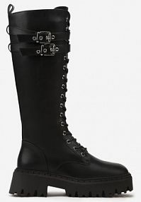 Czarne Kozaki Typu Workery Vices w Stylu Grunge ze Sprzączkami Eosette damskie