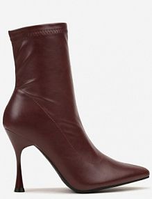 Bordowe Elastyczne Botki Vices na Klepsydrowym Obcasie Noraye