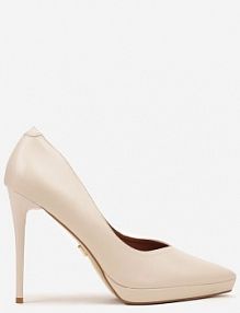 Jasnobeżowe Szpilki Vices na Grubej Podeszwie z Wkładką ze Skóry Naturalnej Ahrrie