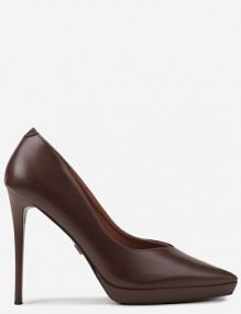 Brązowe Szpilki Vices na Grubej Podeszwie z Wkładką ze Skóry Naturalnej Ahrrie