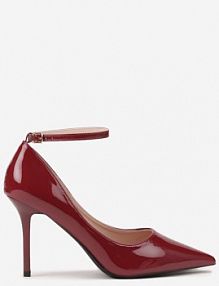 Bordowe Szpilki Vices Lakierowane z Paskiem z Klamerką i Skórzaną Wkładką Oville Renee