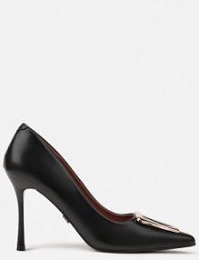 Czarne Szpilki Vices z Wkładką ze Skóry Naturalnej Ozdobione Klamrą Miava