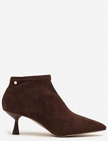 Brązowe Botki z Imitacji Zamszu z Noskiem w Szpic na Kaczuszce Rilanitia Renee