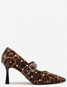 Panterkowe Czółenka Vices na Szpilce z Wkładką ze Skóry Naturalnej Ozdobione Nitami Rileinea Renee