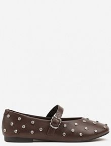 Brązowe Balerinki Vices w Stylu Mary Jane z Ćwiekami i Skórzaną Wkładką Riladora damskie