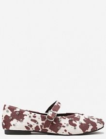 Brązowo-Białe Balerinki Vices w Krowie Łaty w Stylu Mary Jane z Ćwiekami i Skórzaną Wkładką Riladora damskie