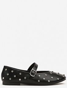 Czarne Balerinki Vices w Stylu Mary Jane z Ćwiekami i Skórzaną Wkładką Riladora damskie