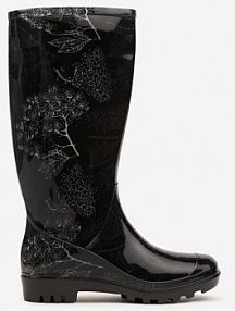 Czarne Kalosze o Klasycznym Fasonie z Motywem Roślinnym Talvanne bellamila damskie