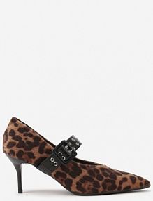 Panterkowe Czółenka Vices na Szpilce z Wkładką ze Skóry Naturalnej z Klamrą Nalisette Renee