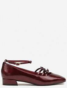 Bordowe Czółenka Lakierowane Vices Mary Jane z Wkładką ze Skóry Naturalnej Rilunea Renee