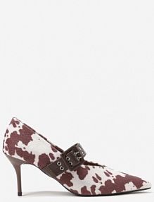 Brązowe Czółenka Vices w Krowie Łaty na Szpilce z Wkładką ze Skóry Naturalnej z Klamrą Nalisette Viralowe