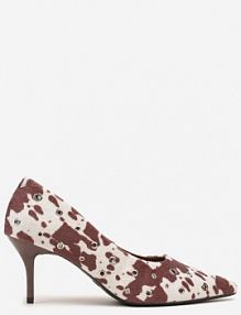 Brązowe Czółenka na Szpilce Vices w Krowie Łaty Ozdobione Nitami z Wkładką ze Skóry Naturalnej Rilinessa