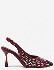 Bordowe Szpilki Slingback Ozdobione Cyrkoniami Benikke Renee