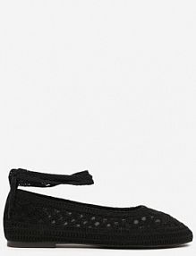 Czarne Balerinki Vices z Szydełkową Cholewką i Wiązaniem Wokół Kostki Ernelia damskie