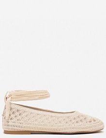 Beżowe Balerinki Vices z Szydełkową Cholewką i Wiązaniem Wokół Kostki Ernelia damskie