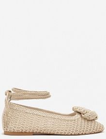 Beżowe Balerinki Vices z Plecionki Zdobione Wiązaniem i Aplikacją Erezelia damskie