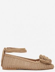 Brązowe Balerinki Vices z Plecionki Zdobione Wiązaniem i Aplikacją Erezelia damskie